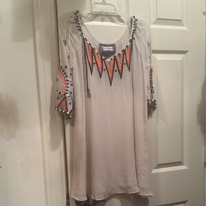 Tracy Evans Beige Tunic with Vibrant Embroidery